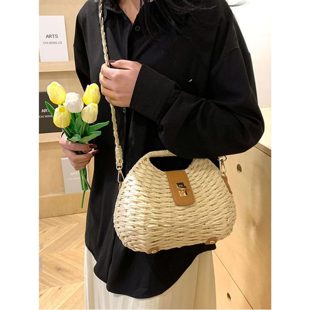 Handmade Straw Woven Bag Beach Clutch Purses Vacation Shell Shoulder :> - Picture 3 of 7